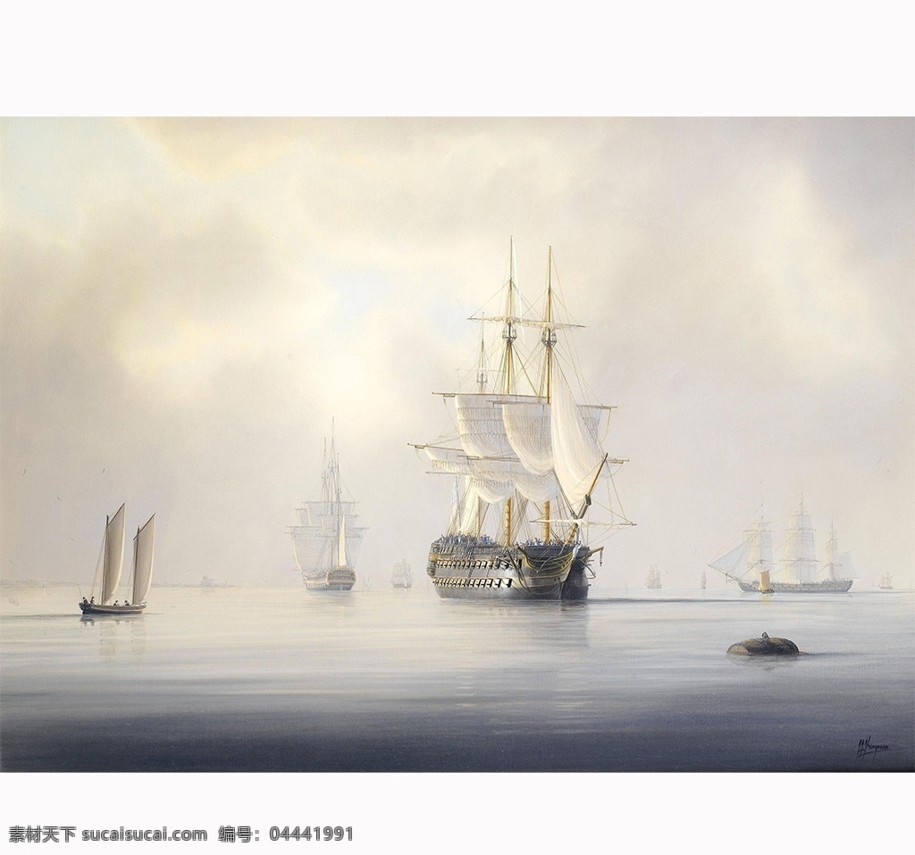 欧式油画 宫廷 风景 装饰画 海报 无框画 复古 抽象 帆船 航海 大海 油画 文化艺术 绘画书法