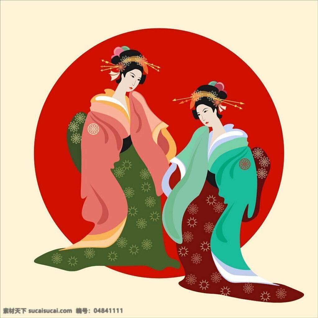 日本和服美女 日本女人 日本人 美女 卡通人物 矢量素材 和服女人 日本 女人