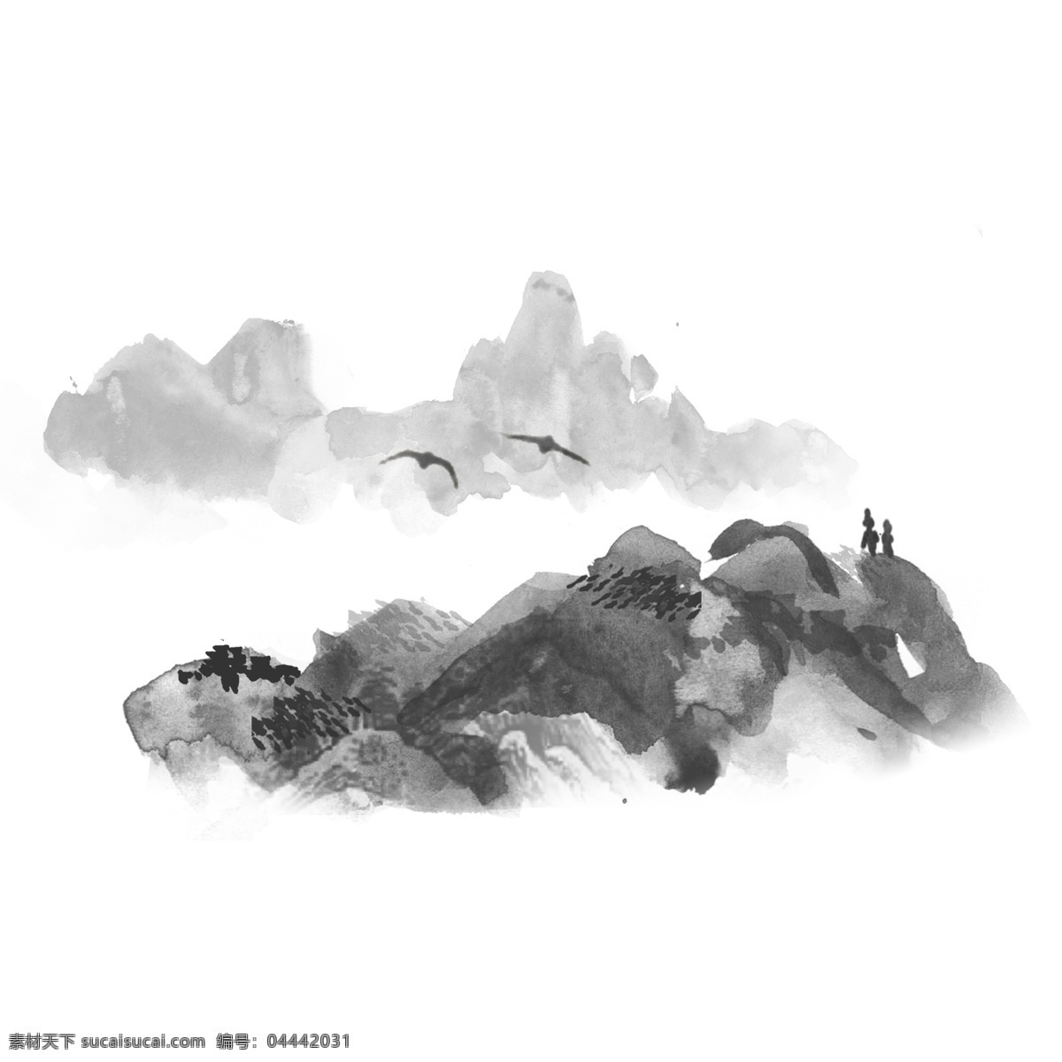 水墨画 简约 山水 淡雅 中国 传统 画 可商用 传统画 黑白 文雅 仙境 高山 泼墨 古典风 登山