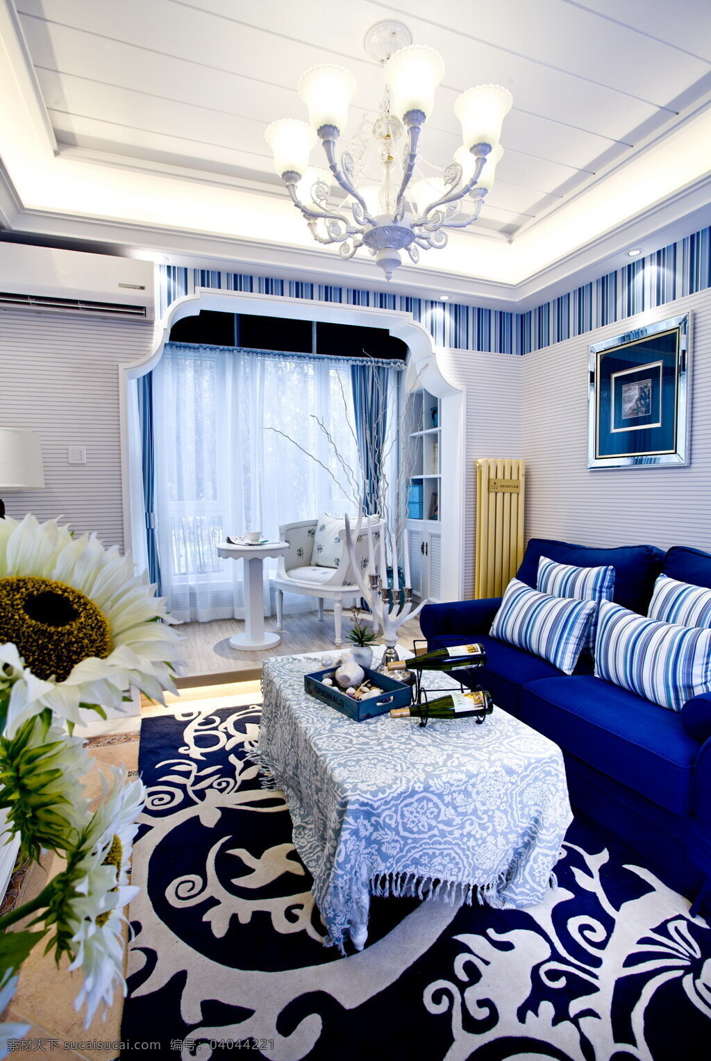 田园 风 蓝色 客厅 背景 墙 设计图 家居 家居生活 室内设计 装修 室内 家具 装修设计 环境设计 背景墙 沙发