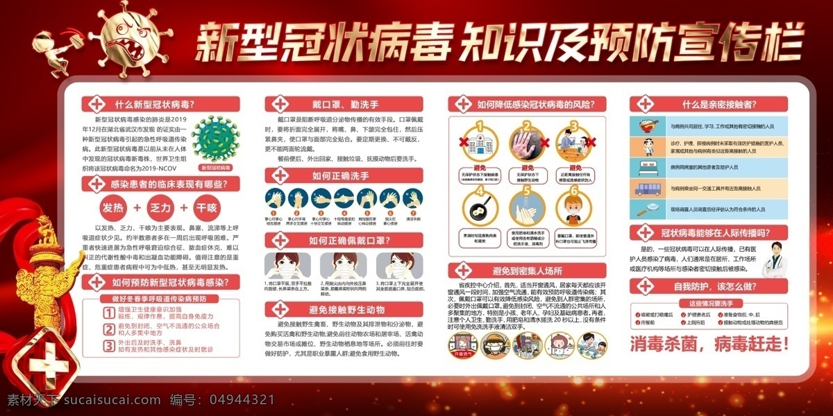 预防 新型 冠状 病毒 肺炎 方法 宣传 新冠肺炎宣传 展板模板