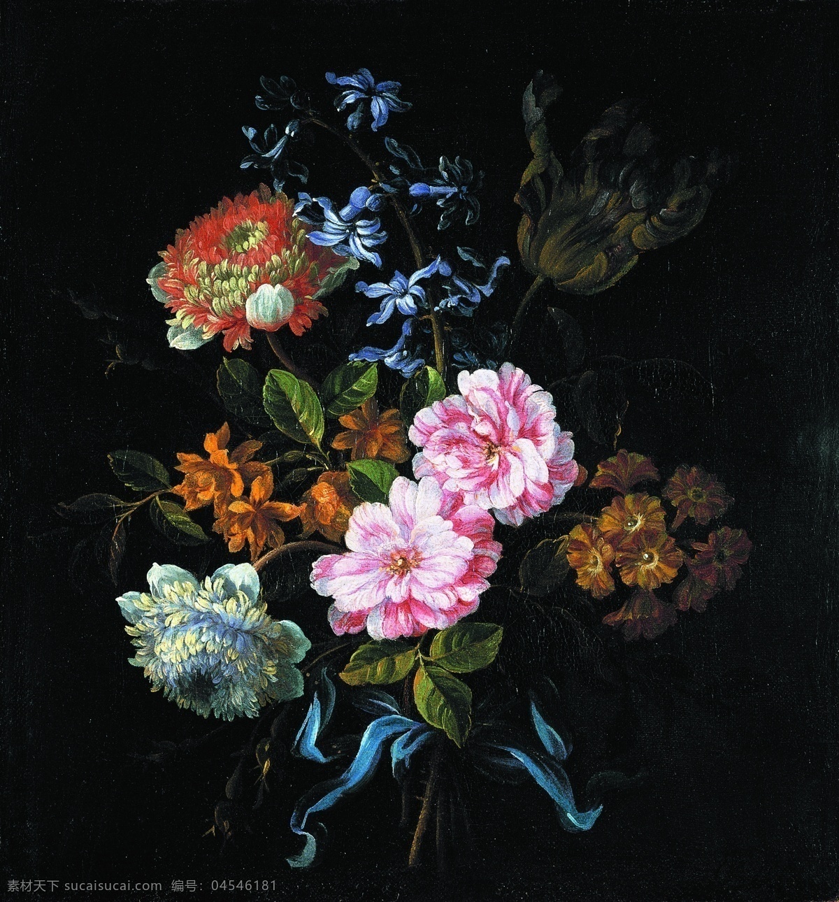 camparnelle double roses yorkandlancaster anemones poppy of bouquet a monnoyer jeanbaptiste 花卉 油画 器皿 静物 印象 画派 写实主义 装饰画 荷花 玫瑰 百合 鲜花 实物 装饰素材