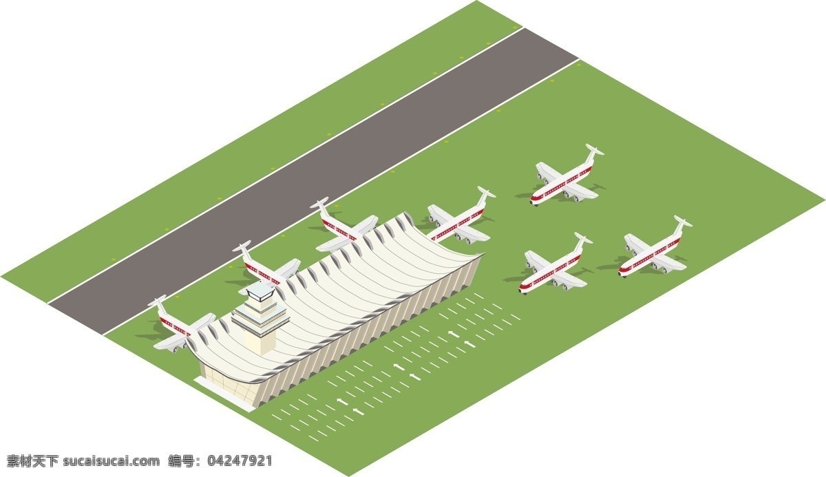 扁平 趣味 飞机场 插画 飞机 风景 建筑