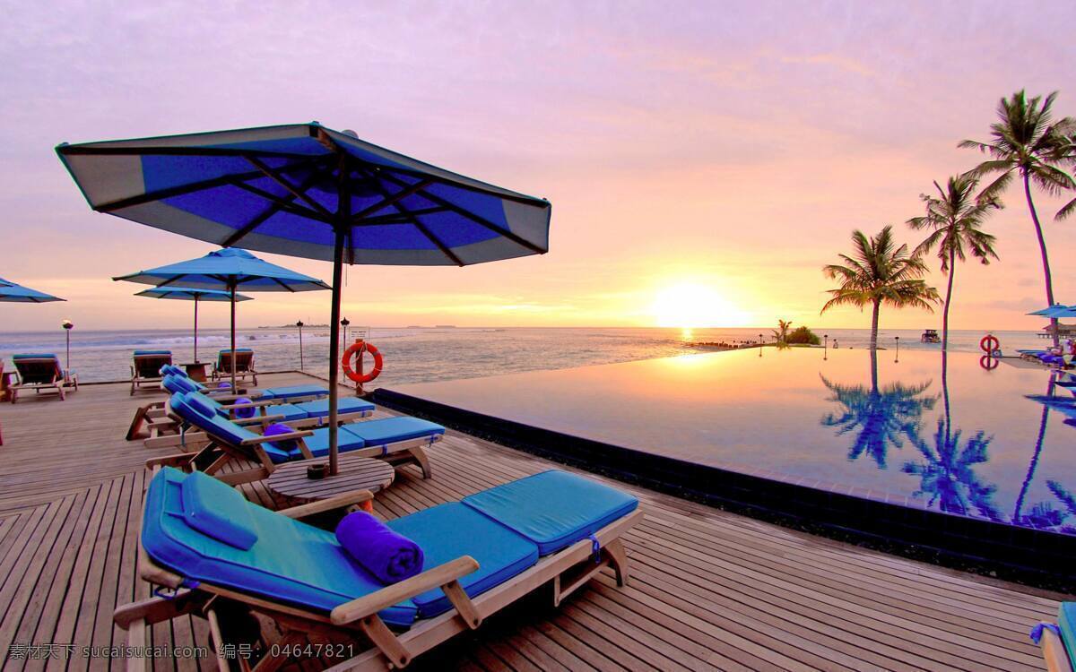 休闲沙滩 大海 椰树 遮阳伞 休闲躺椅 地板 旅游摄影 国外旅游