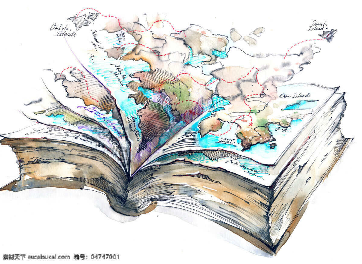 书本 上 地图 书本上的地图 书 墨水 下雨 字迹 抽象 卡通书本 办公学习 生活百科