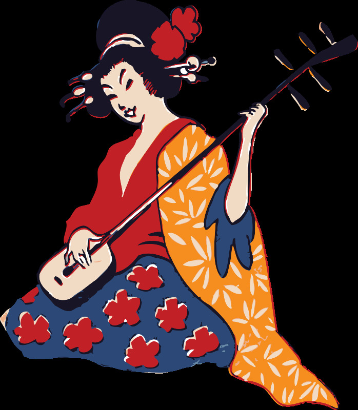 艺妓 演奏 三弦琴 女人 日本 仪器 音乐 的人 三味 插画集
