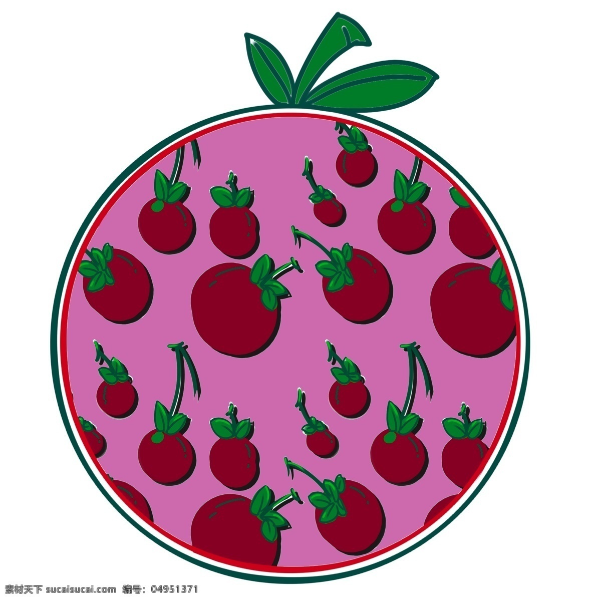 盘子 水果 樱桃 红色 系列 大叶子 手绘 车厘子 一盘子 粉色 香甜 三四只 绿色 装饰 贴画