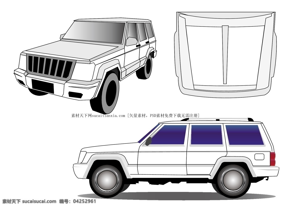 越野 吉普车 矢量图 车轮 越野车 引擎盖 车窗 倒车灯 其他矢量图