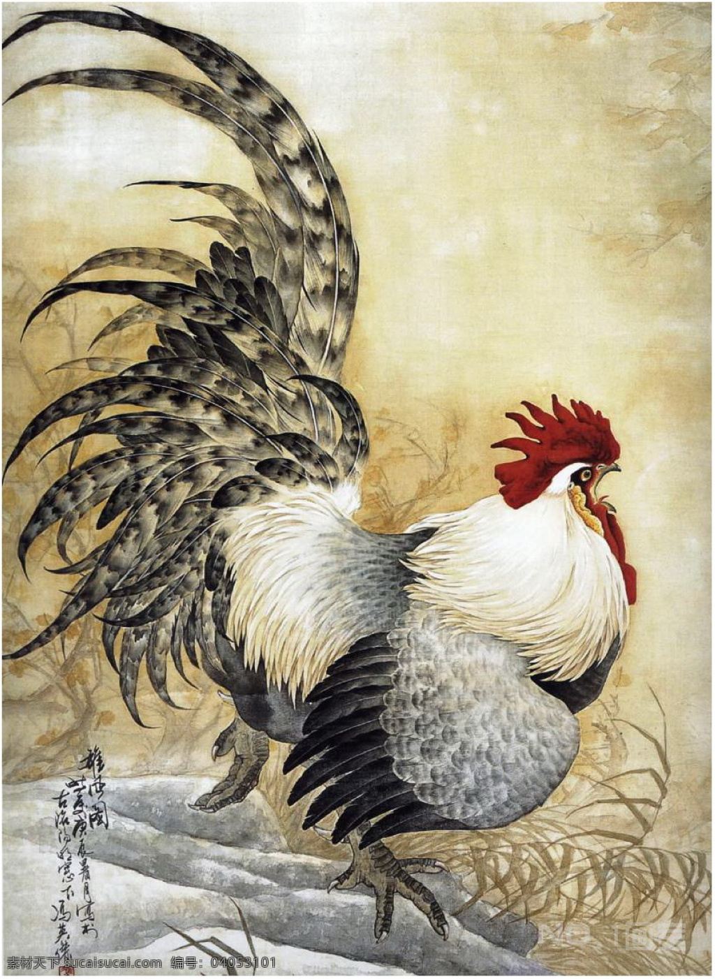 公鸡 壁画 装饰画 国画 雄鸡 工笔画 文化艺术 绘画书法