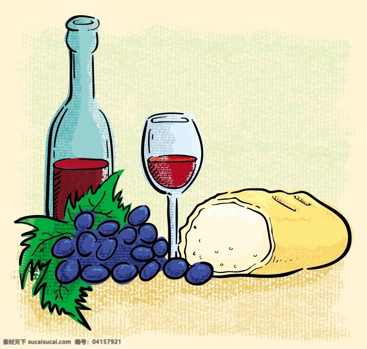 西餐 葡萄酒 面包 主题 矢量 西餐葡萄酒 矢量图 日常生活