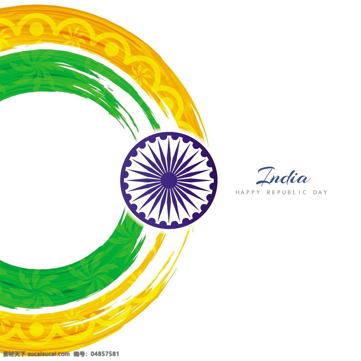 艺术 圆 印度 国旗 背景摘要 花卉 水彩 水 卡 绿色的垃圾 节日 假日 和平的国家 自由 水的颜色 风格 天 循环 白色