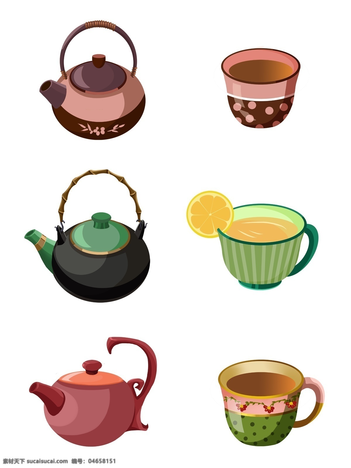 手绘 茶具 茶饮 元素 免 抠 陶瓷 茶壶 茶杯 下午茶