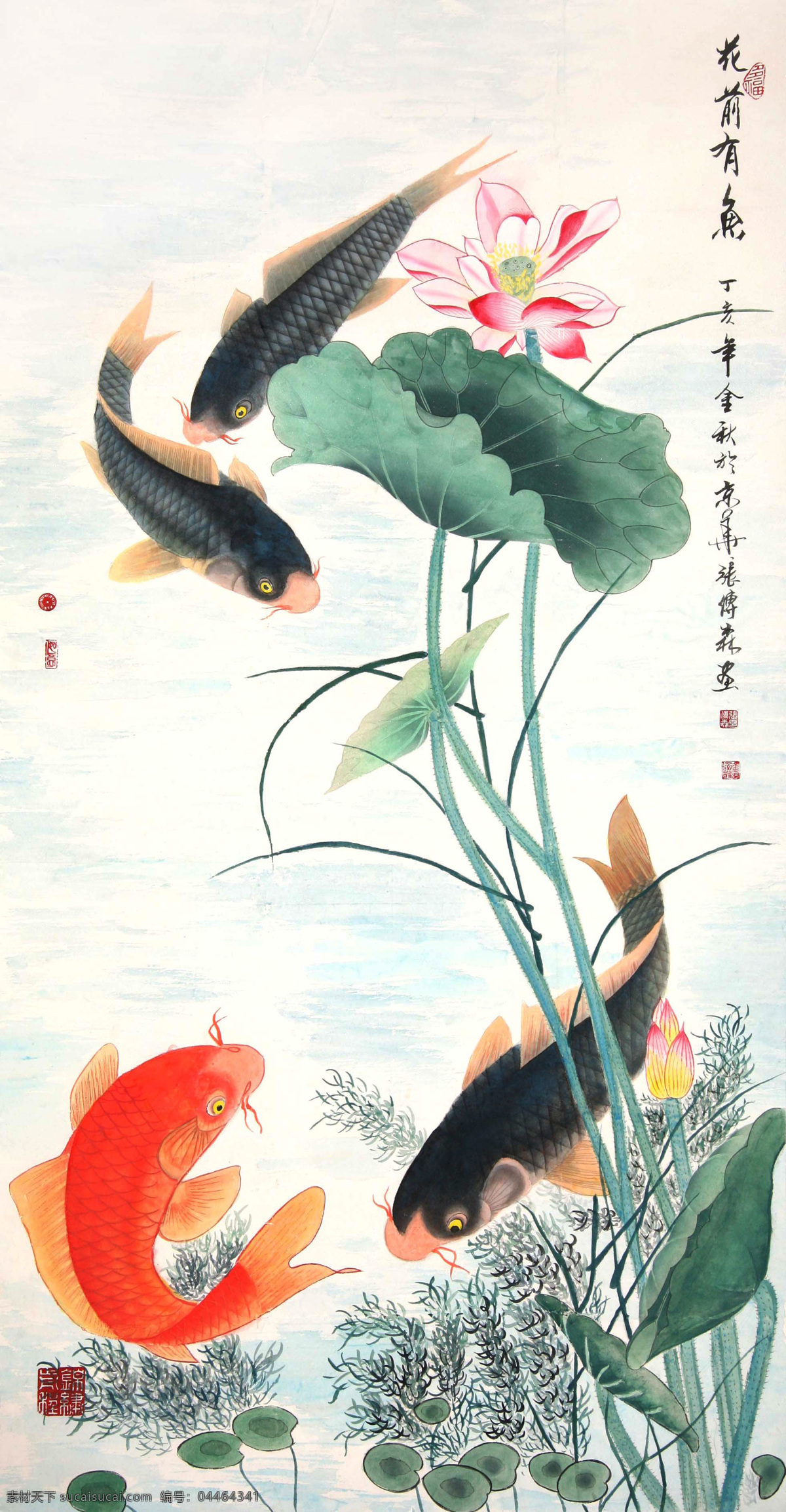 国画荷花 国画花鸟 工笔花鸟 荷花 工笔荷花 装饰画 大图荷花 高清荷花 鱼 国画 文化艺术 绘画书法