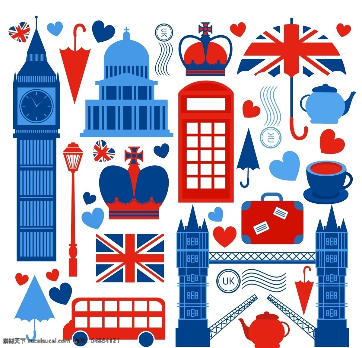 英国旅行插画 背景 风景 建筑 英国 旅行 插画
