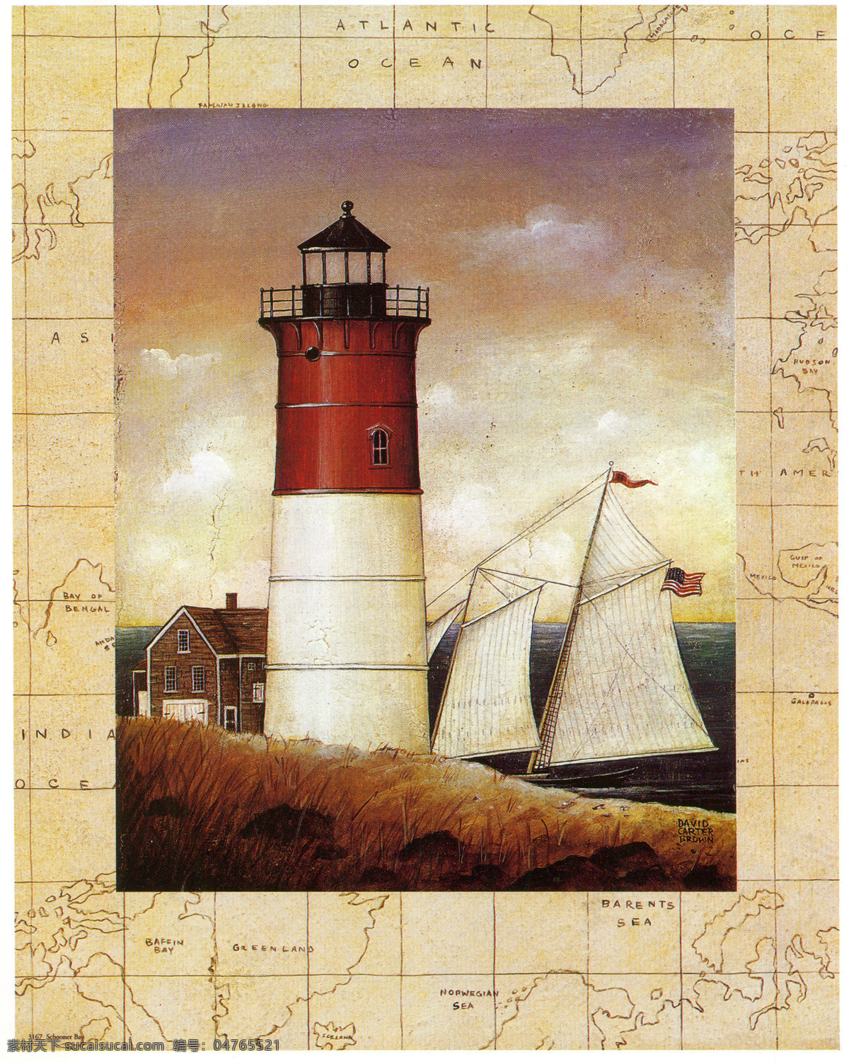 灯塔 复古 地图 油画 风景 创意 大图 海边 建筑 大图jpg 帆船