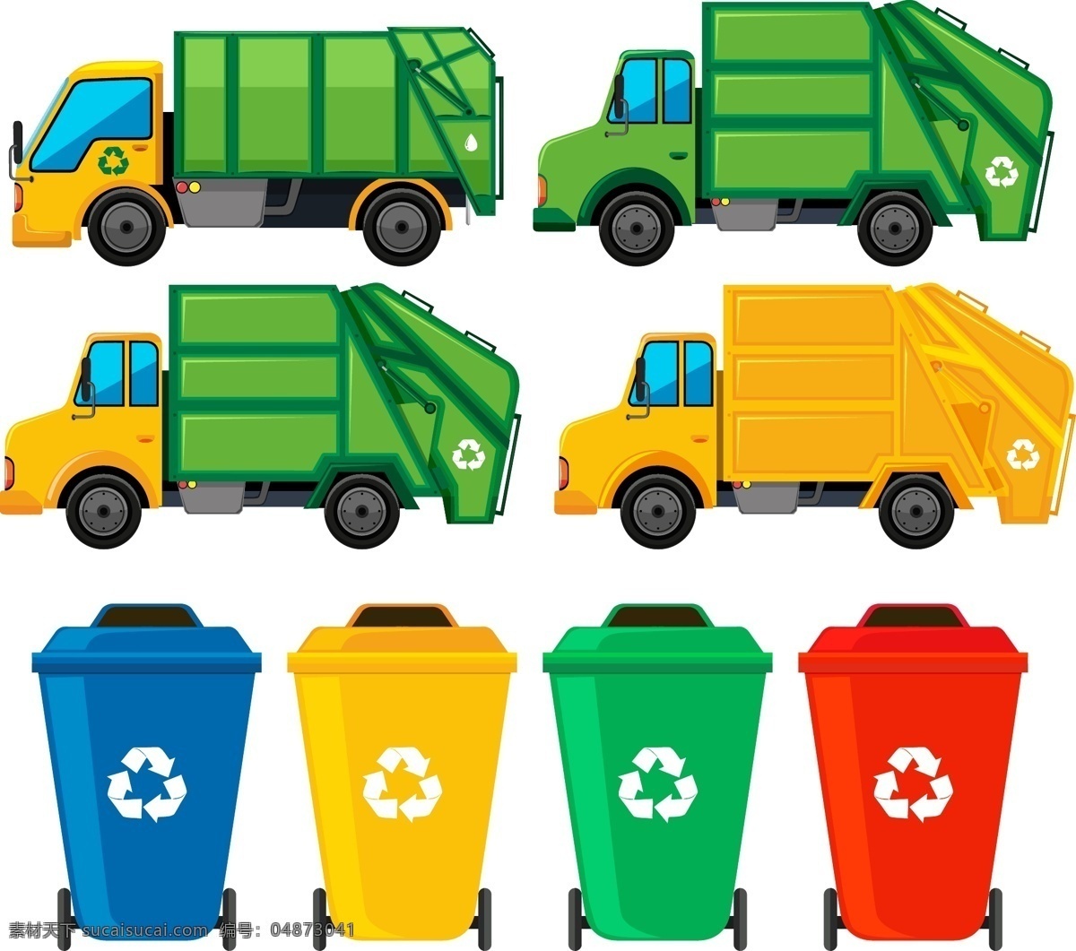 垃圾车 垃圾桶 收集 卡车 颜色 垃圾 套装 彩色 垃圾箱 有色