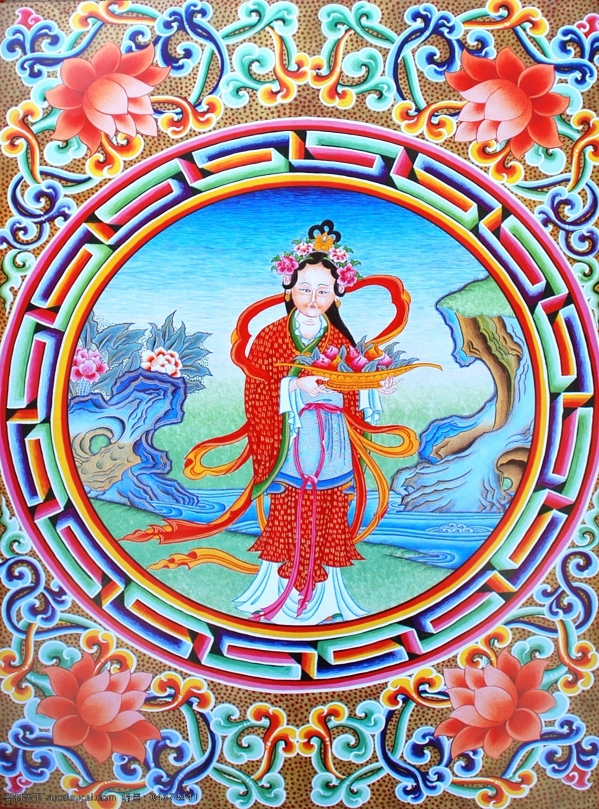 无框画 佛教 手绘 墙画 壁画 卧室画 绘画 吉祥 图案 藏族 宗教 和平 平安 宗教设计 藏族传统图案 女神 绘画书法 文化艺术