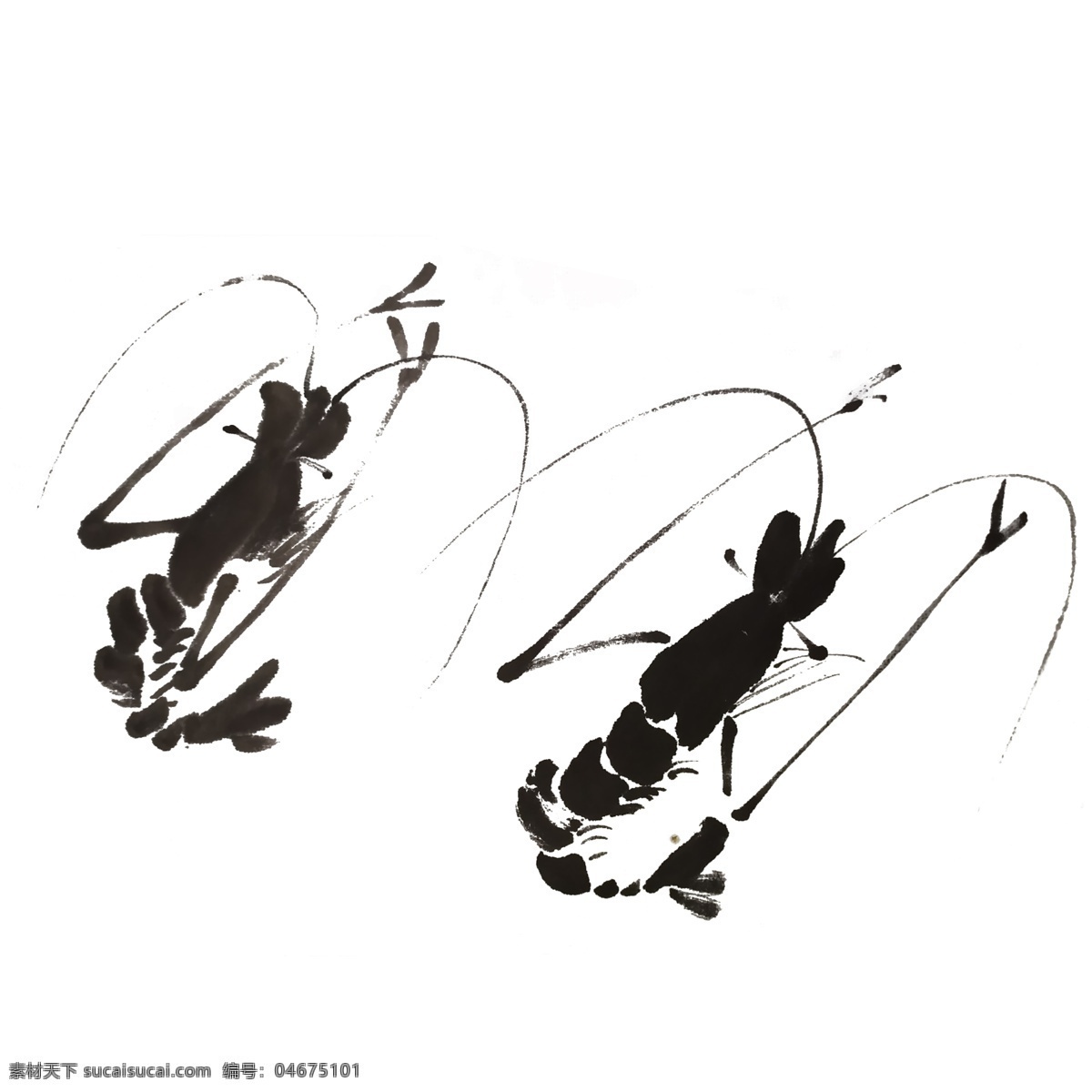 水墨 虾 插画 手绘 水墨植物 水墨竹子 黑白风 写意 古风 竹子 简约 装饰 黑白 国风 花 鸟 鱼 虫