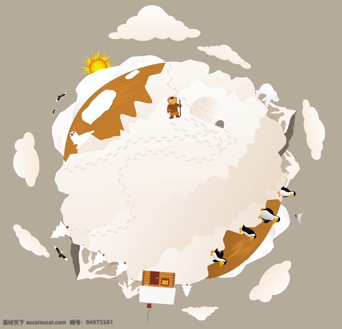 地球上的南极 南极 企鹅 矢量地球 卡通地球 地球插图 创意地球 生活百科 矢量素材 白色