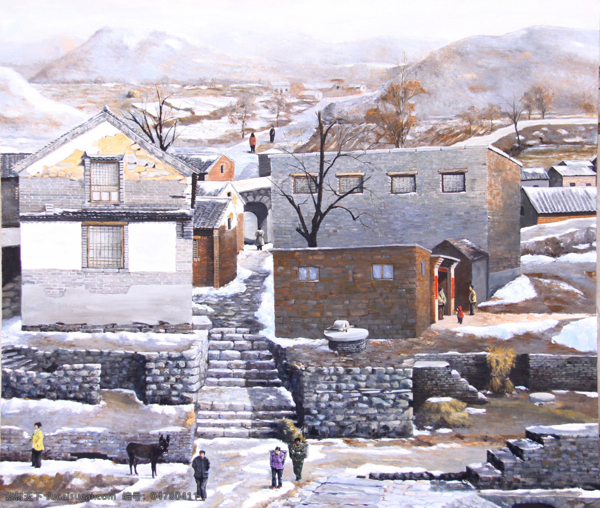 冬天 村庄 风景 油画 油画风景写生 油画艺术 绘画艺术 风景画 装饰画 书画文字 文化艺术