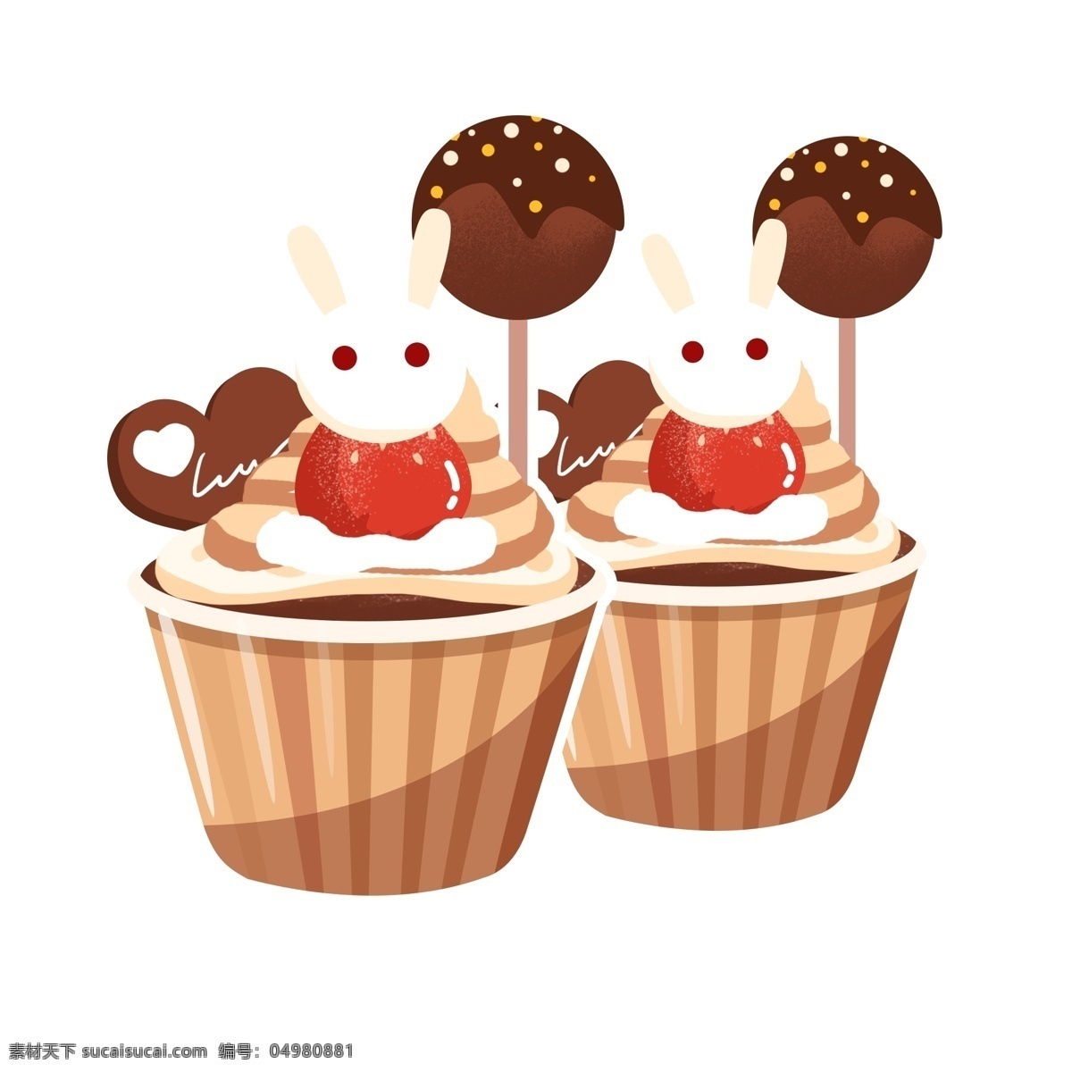 美食 甜品 巧克力 兔子 蛋糕 矢量 商用 爱心 卡通 杯蛋糕 cupcake chocolate 巧克力棒 奶油