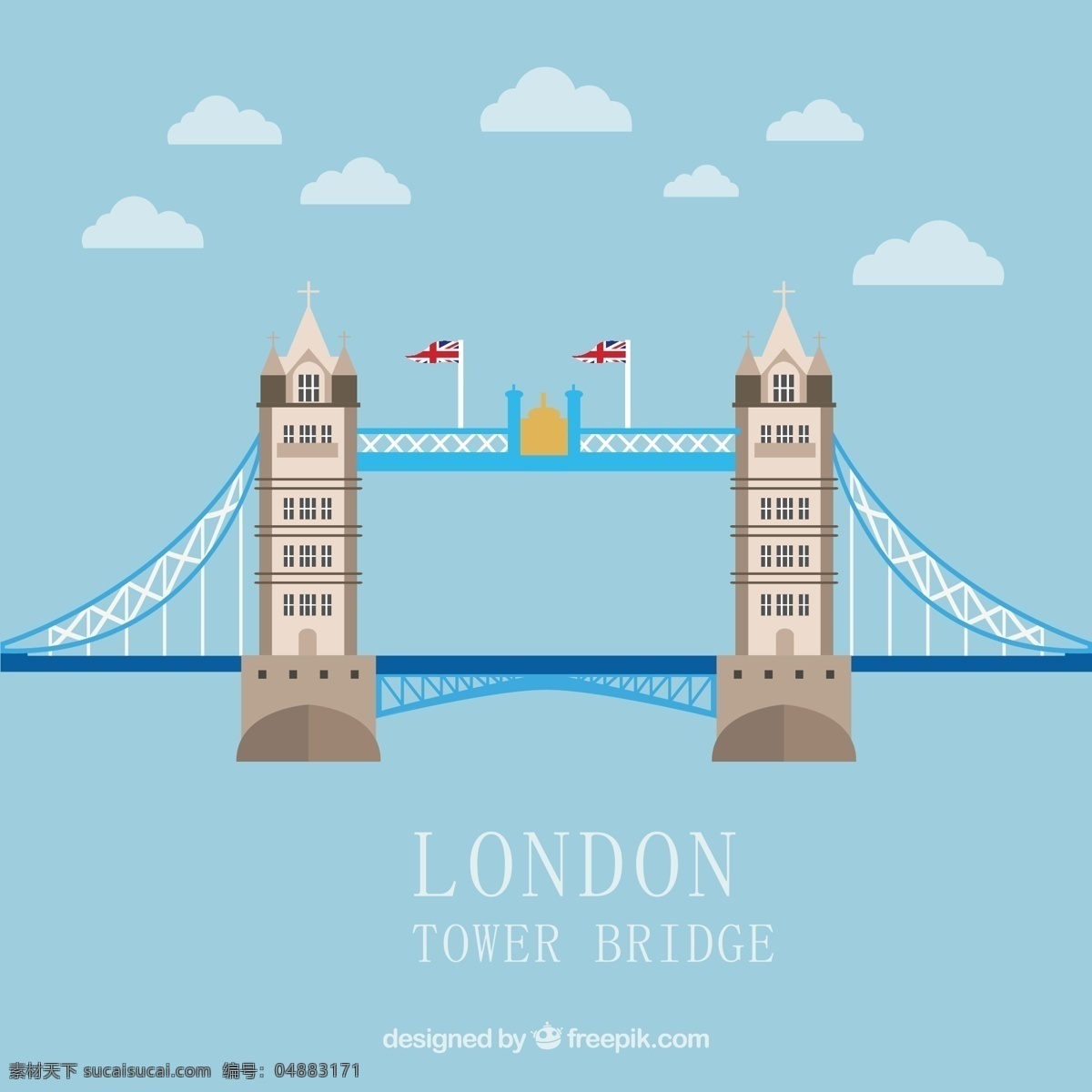 伦敦 塔桥 建筑 矢量图 云朵 英国国旗 英国 伦敦塔桥 风景 建筑矢量素材 环境设计 建筑设计