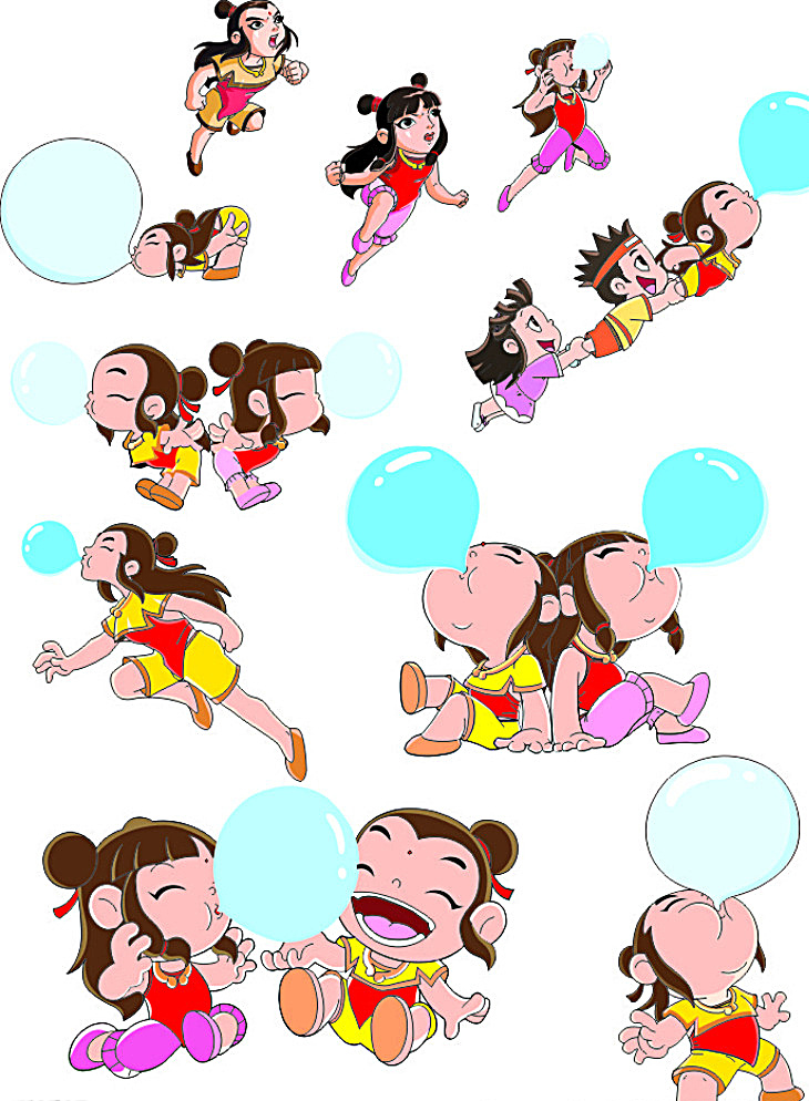 小孩 吹 泡泡 系列 卡通人物 吹泡泡系列 矢量图 卡通设计 白色