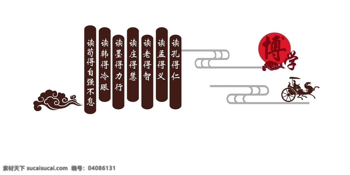 学生图书室 学校雕刻 学校走廊文化 名言 祥云 古代马车 分层