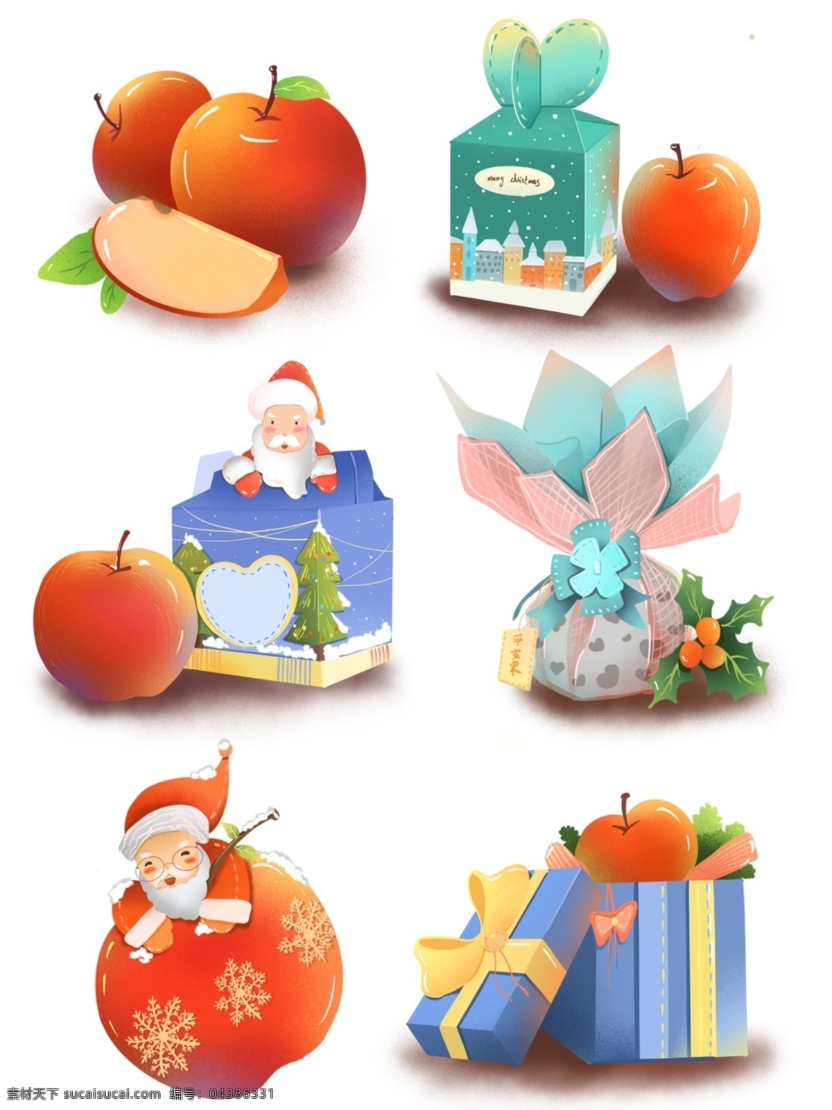 圣诞 平安 果 商用 插画 圣诞节 平安果 圣诞礼物 红苹果 小清新