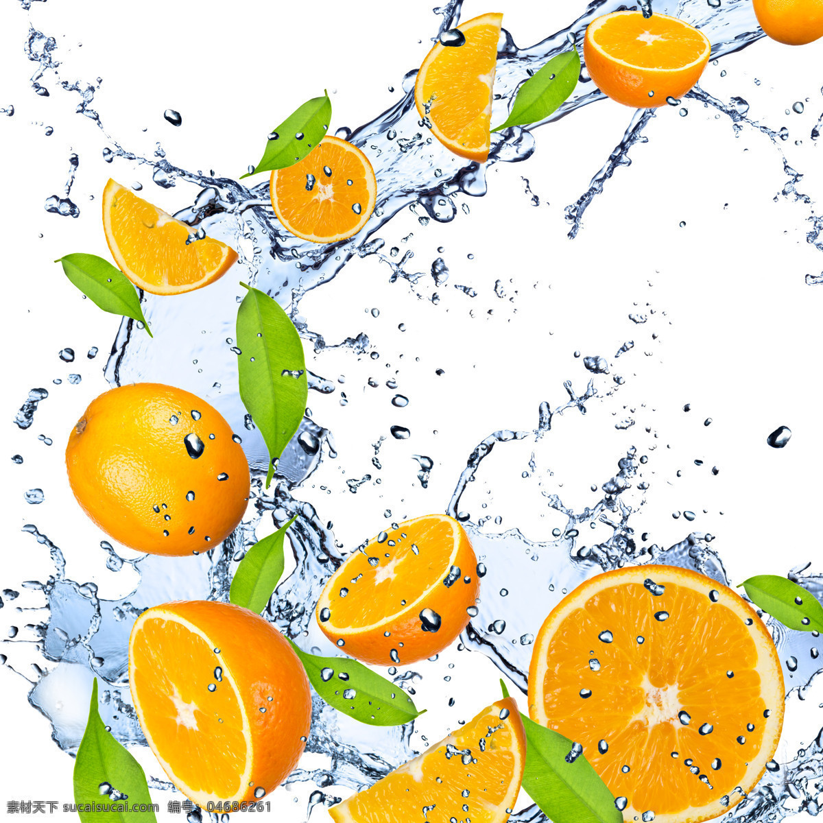 水花中的橙子 水花 橙子 水果 流水 流动水花 溅起水花 生物世界