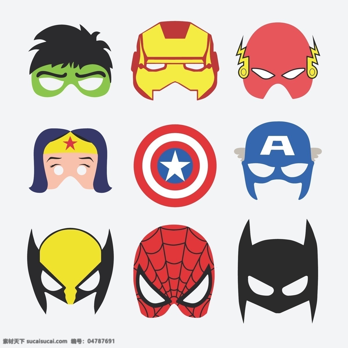 卡通面具 卡通 面具 矢量图 美国队长 蜘蛛侠 盾牌