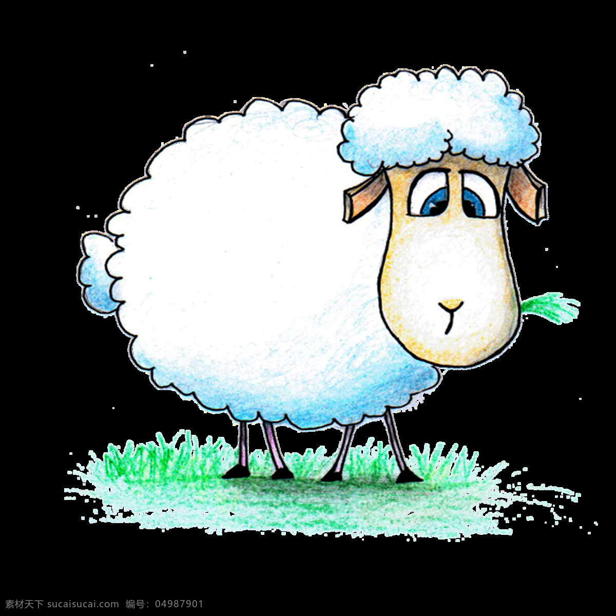 可爱 手绘 呆 萌 小绵羊 透明 白色 草地 吃草 免扣素材 透明素材 羊毛 装饰图片
