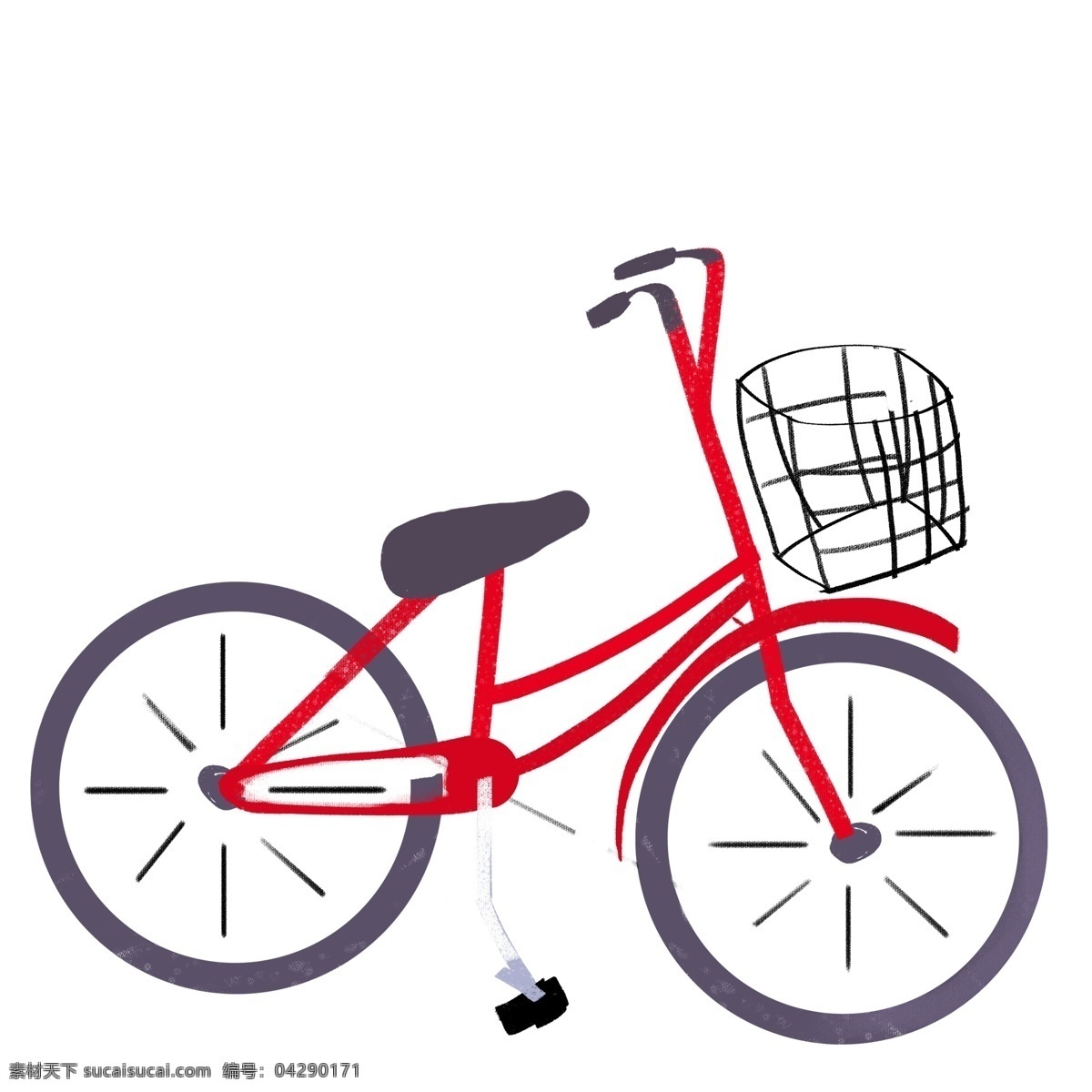 红色 自行车 卡通 红色自行车 红色单车 手绘 卡通红色单车 简约 文艺 单车