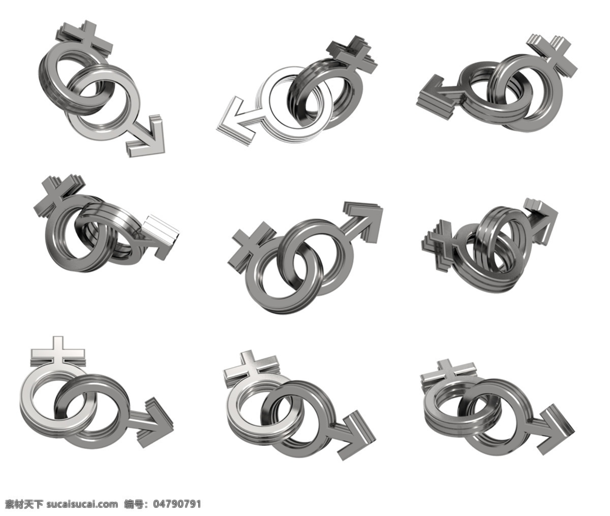 银色情侣标志 银色性别 情侣 男女标志 白色