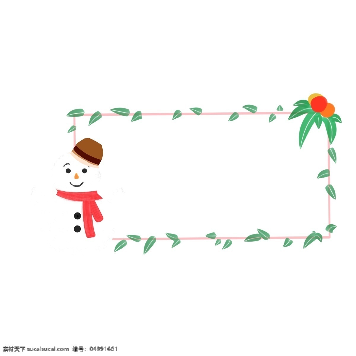 雪人 装饰 绿叶 边框 绿色叶子边框 雪人装饰边框 可爱雪人 圣诞节边框 长方形边框 植物边框