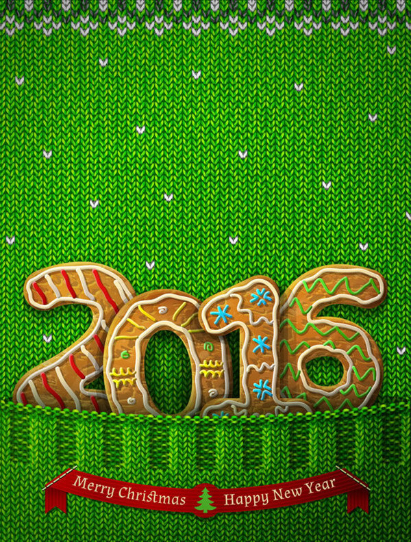 2016 年 创意 针织 饼干 字 贺卡 矢量 糖果 圣诞节 新年 2016年 happynewyear 绿色