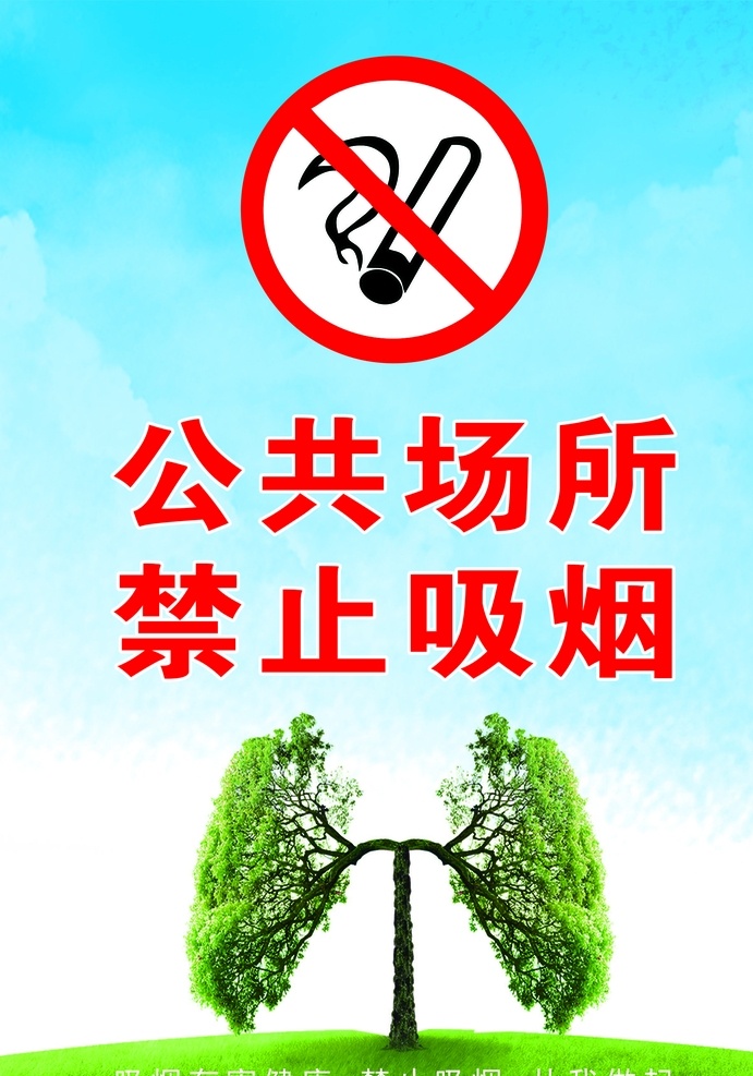 吸烟有害健康 公共场所 禁烟海报 禁止吸烟 请勿吸烟 肺 香烟 展板模板