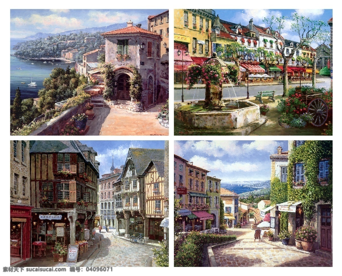 欧洲小镇油画 街景 油画 风景 街道 美丽风景 外国风情 经典油画风景 风景油画 绘画书法 文化艺术