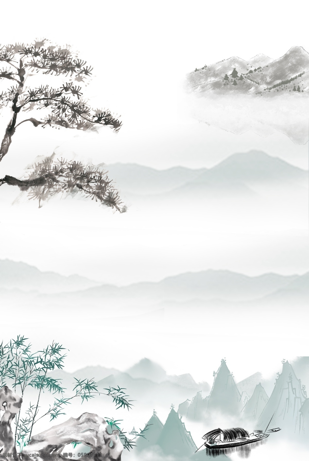 中国 风 复古 水墨 晕染 山水 海报 背景 中国风 海报背景 松树 山峦 大气