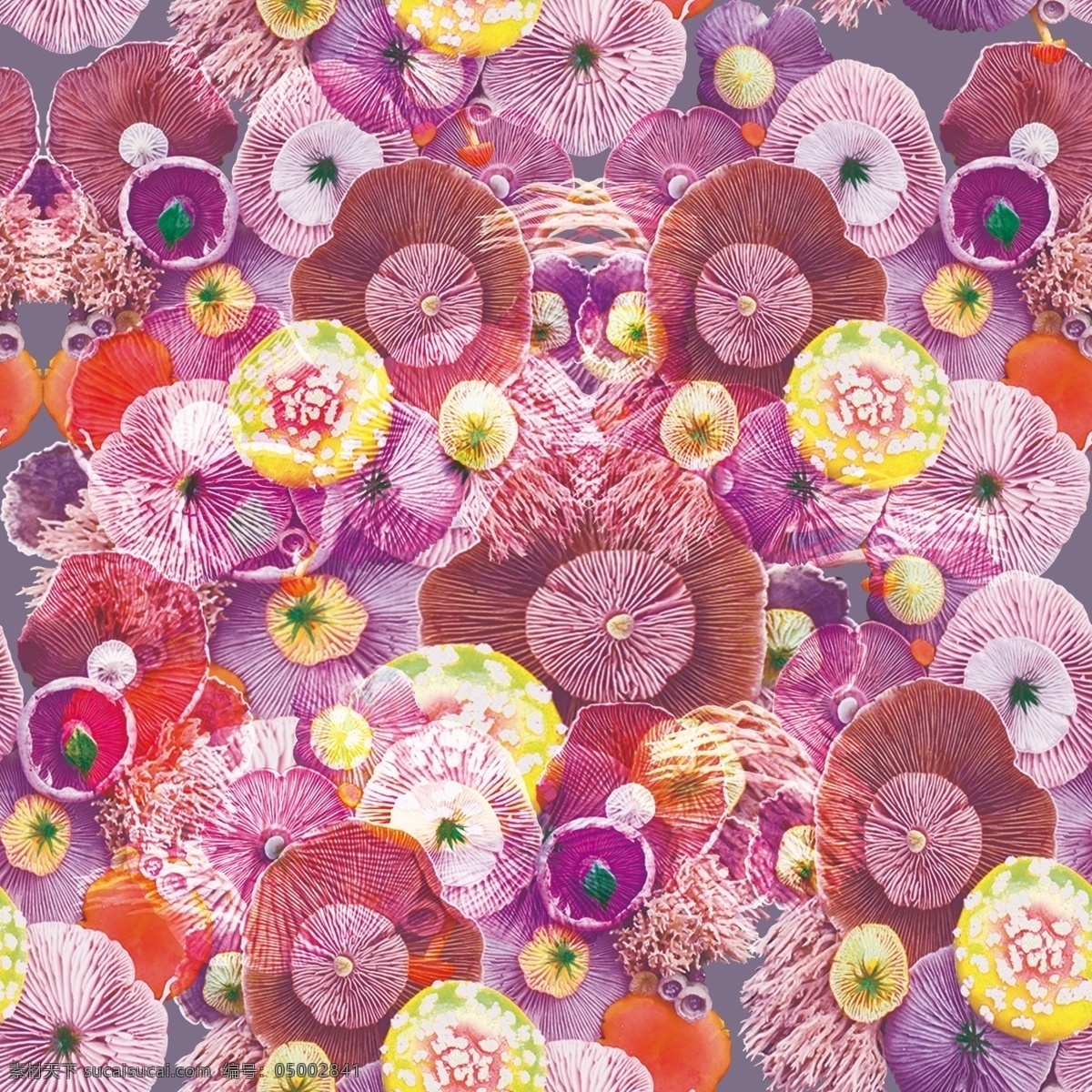 蘑菇背景 彩色蘑菇 数码印花 服装花型设计 高清素材 时尚潮牌 分层