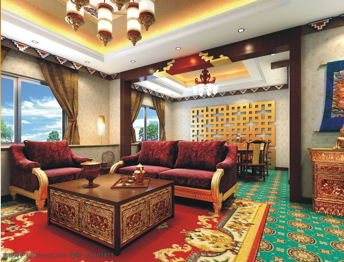 藏式 客厅 风格 环境设计 室内设计 西藏 藏式客厅 家居装饰素材