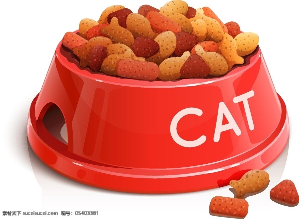 红色 容器 中 猫粮 矢量 食物 猫 碗 盆 饲料 塑料 餐具 宠物 器皿 文化艺术 绘画书法