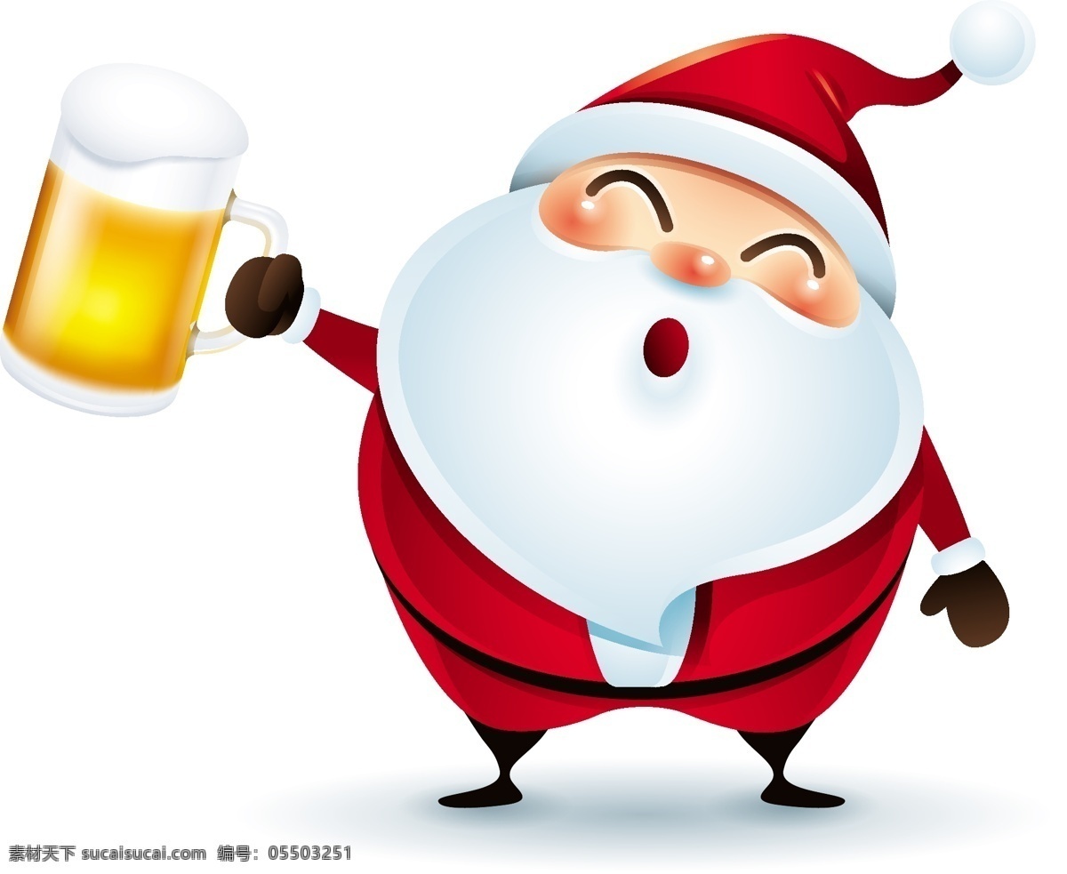 啤酒 圣诞节 老人 矢量 干杯 黄色 红色 白胡子 卡通 人物 形象 节日 装饰