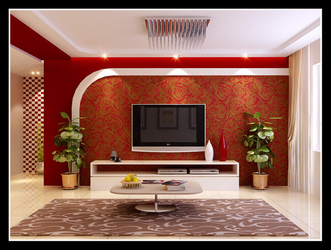 红色 玫瑰 客厅 背景墙 电视墙 浪漫 3d模型素材 室内装饰模型
