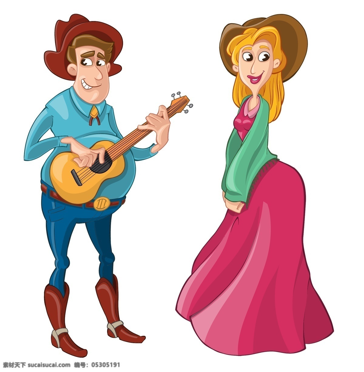 卡通 弹 吉他 人物 表演 跳舞 歌唱 弹吉他 帽子 裙子