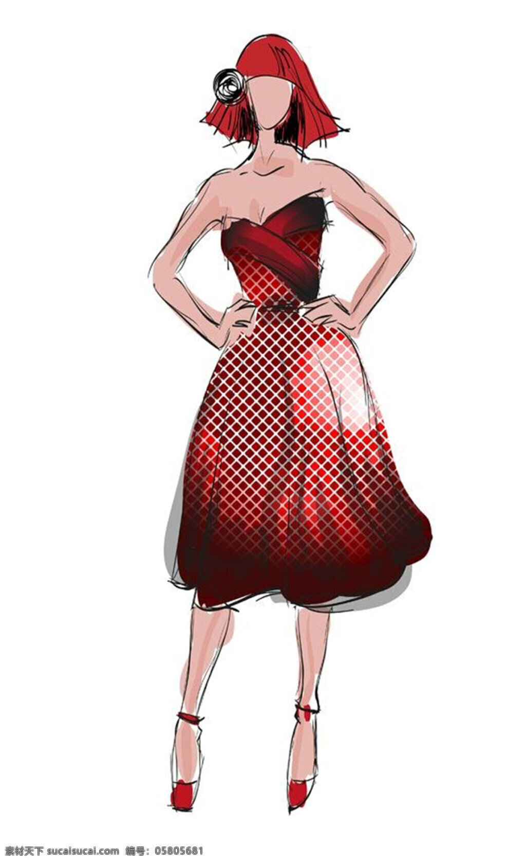 红色 连衣裙 设计图 服装设计 时尚女装 职业女装 职业装 女装设计 效果图 短裙 衬衫 服装 服装效果图