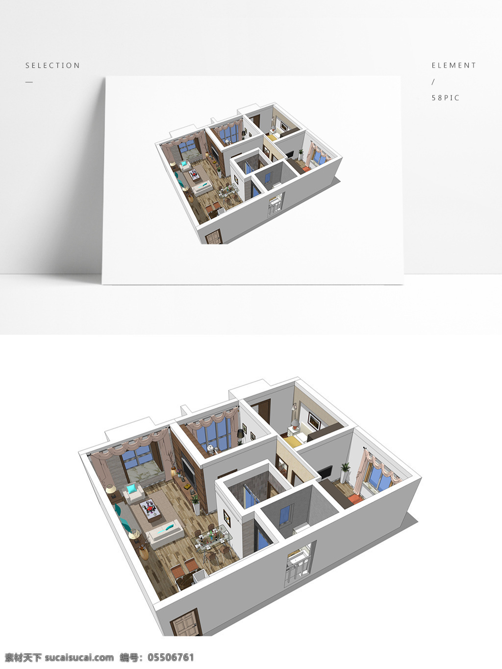 草图 大师 三 户型 住宅设计 室内空间设计 住宅室内设计 样板房 透视 模型 3d模型 su模型 草图大师模型 家具模型