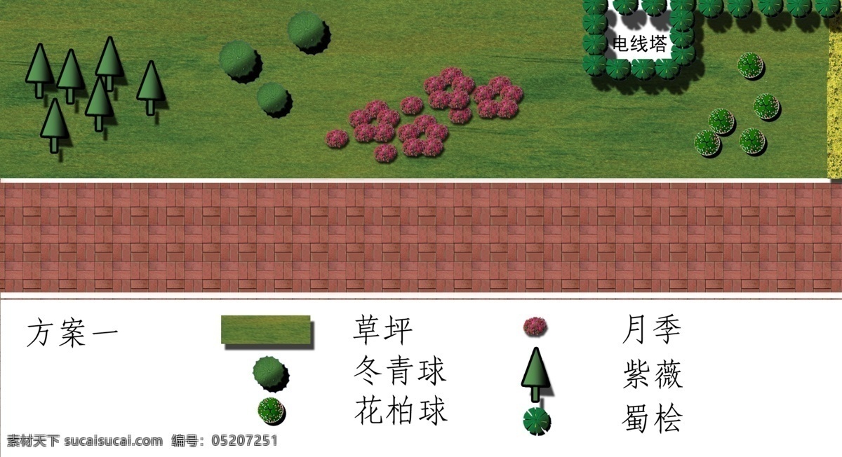 分层 草坪 源文件 月季 绿化 平面 示意图 模板下载 人行道 冬青 塔松 装饰素材 园林景观设计