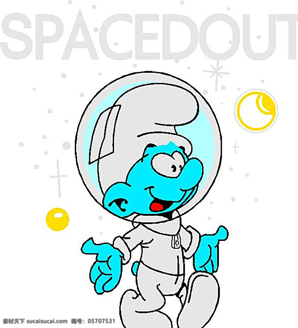 太空蓝精灵 字母 星星 卡通 小矮人 动漫动画 白色
