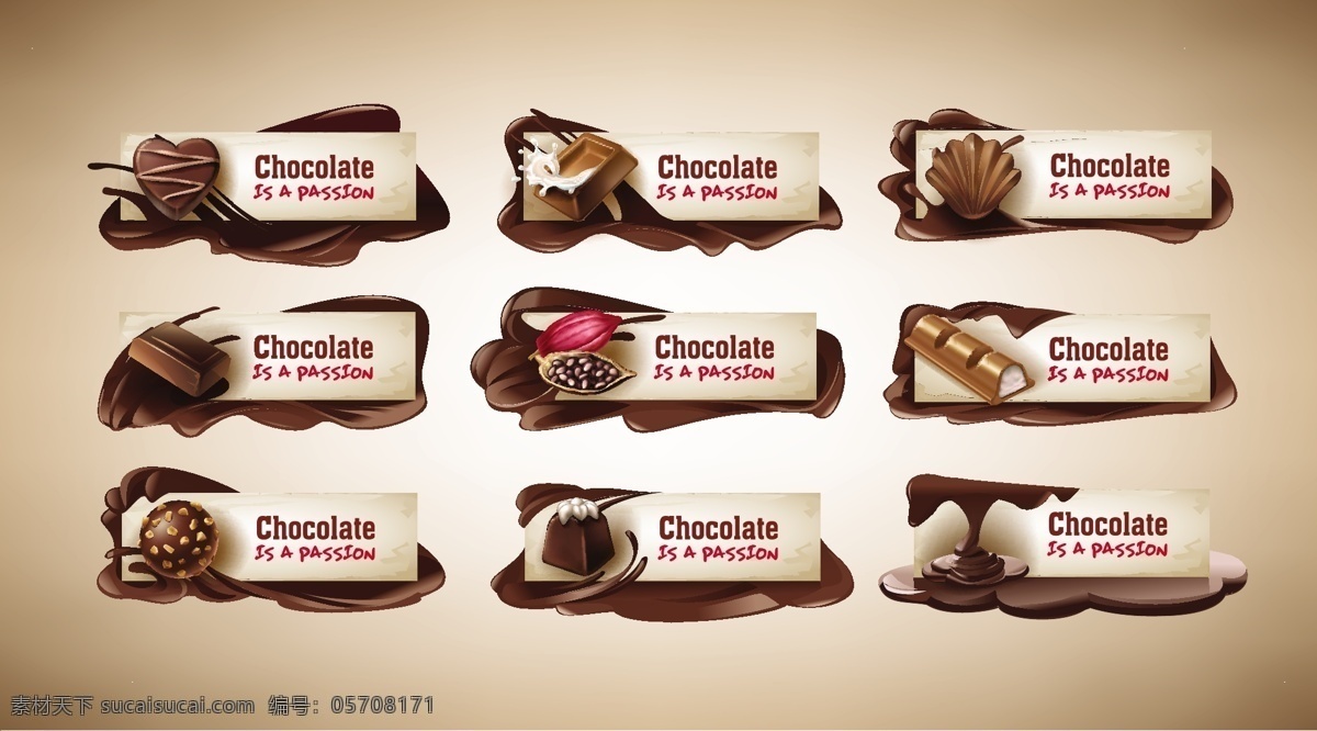 一套矢量插图 有巧克力糖果 巧克力 可可豆 融化 横幅 背景 食物 菜单 标签 心 爱 礼物 模板 徽章 盒子 按钮 礼品盒 奢侈品 横幅背景 情人节